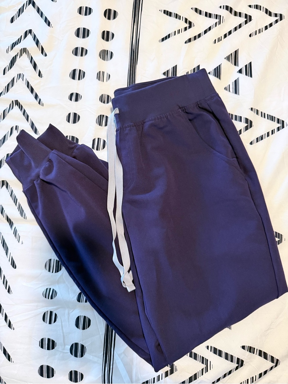 Figs Deep Purple Jogger Scrub Pants with White Drawstring